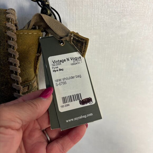 Vintage N Vogue Myra Bag Ratel Shoulder Bag Eco-Friendly Upcycled Brown/White - Picture 4 of 15